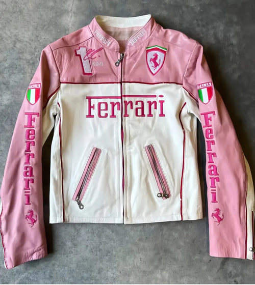 Ferrari White\PInk Leather Jacket