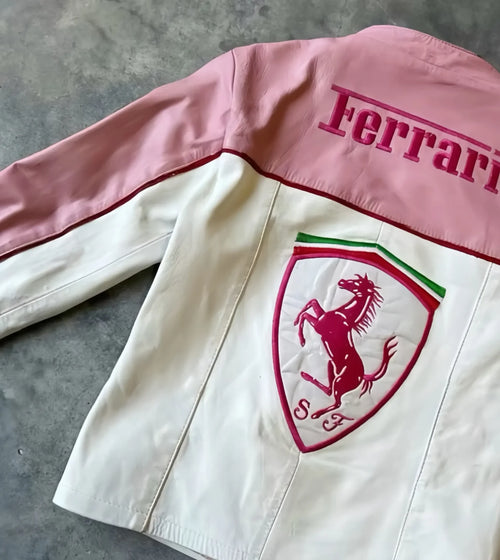 Ferrari White\PInk Leather Jacket